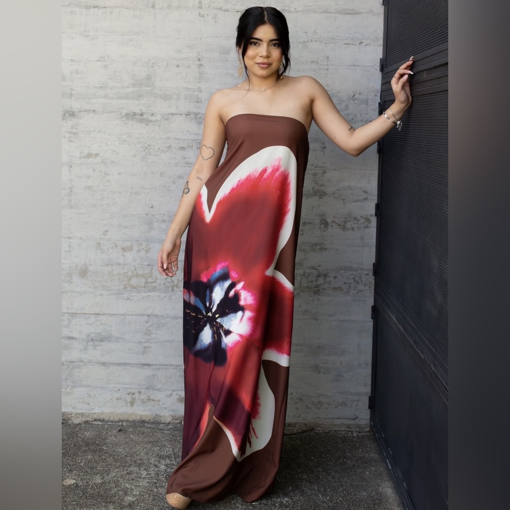 Sexy Elegant Strapless Floral Print Maxi Dress - Picture 4 of 5